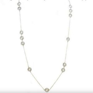 EMF Protection Jewelry - NE-3776 HEM - Gold Chain Long Necklace with Clear Cubic Zirconia Stations - Quantum EMF Protectors