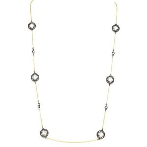 New Product - Gold Chain with Round Hematite Clover Cubic Zirconia Stations - Quantum EMF Protectors